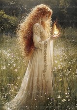 Listing image for Brigid Celtic Goddess Wall Art Print Sacred Fire Meadow Mythology Poster AE46