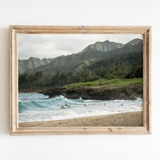 Listing image for Surf in Hawaii Pacific Islands Ocean Mountain Green Oahu Wall Art Poster Print