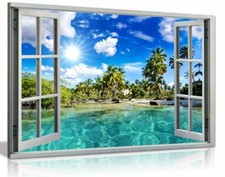 Listing image for Caribbean Beach Holiday 3D Window Effect Canvas Wall Art Picture Print