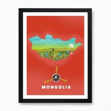 Listing image for Mongolia Travel map Art Print Framed Wall Art Poster Canvas Print Picture