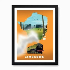 Listing image for Zimbabwe Locomotive Travel map Art Framed Wall Art Poster Canvas Print Picture