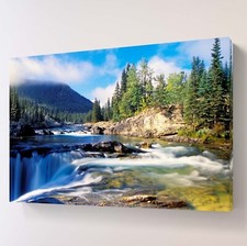 Listing image for Nature Green Forest Waterfall Mountain Lake Canvas Wall Art Picture Framed Print