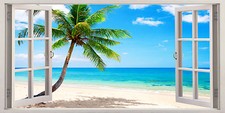 Listing image for Beach Canvas Caribbean Sea 3D Effect Window Picture Tropical Wall Art Prints