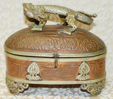 Listing image for Vintage East Asian Copper Brass Dragon Box Antique Decorative Velvet Collectible