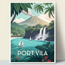 Listing image for Vibrant Port Vila Vanuatu Travel Poster - Tropical Island Paradise Art Print mor