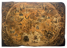 Listing image for Treasure Map Poster Medieval Dragons Decorations Art Pirate Maps Print Canvas