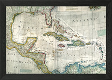 Listing image for Antique Map of the Caribbean and Am Framed Wall Art Poster Canvas Print Picture