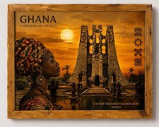 Listing image for 24x36 Ghana Wall Art Rustic Oak Framed Canvas African Woman Gold Sunset