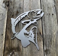 Listing image for SALMON FISH STEEL WALL ART FRESH WATER FLY FISHING HOME DECOR DECORATIVE GIFT 1