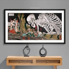 Listing image for Giant Skeleton Samurai Poster Japanese Folklore Wall Art Panoramic Ukiyo-e