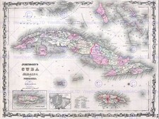 Listing image for GEOGRAPHY MAP ILLUSTRATED ANTIQUE JOHNSON CARIBBEAN POSTER ART PRINT BB4333B