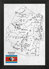 Listing image for Handdrawn Map of Eswatini Framed Wall Art Poster Canvas Print Picture