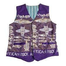 Listing image for Zimbabwe African Rock Art Vest Womens S Purple Graphic Print V-Neck Cinch Back