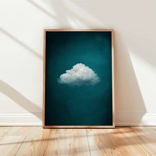 Listing image for Minimalist Cloud Art Print Soft White Cloud Wall Decor Teal Blue Sky Aesthetic