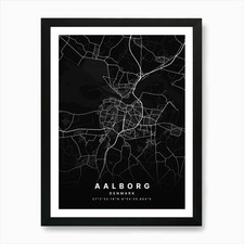 Listing image for Aalborg Denmark Dark Map Art Print Framed Wall Art Poster Canvas Print Picture