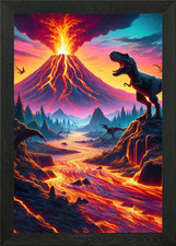 Listing image for Volcano Eruption Dinosaurs Landscap Framed Wall Art Poster Canvas Print Picture