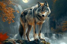Listing image for WOLF FULL MOON CANVAS PICTURE PRINT WALL ART