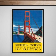Listing image for Golden Gate Bridge San Francisco Retro Travel Print Poster Vintage