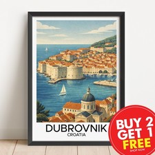 Listing image for Dubrovnik Croatia Travel Print, Retro Poster, Collage Wall Art, Tourism, City,