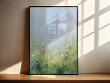 Listing image for Spring Meadow Pastel Landscape Print Soft Impressionistic Wall Art