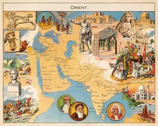 Listing image for Mid-Century Decorative Map of Arabian Peninsula, Persia, India Wall Art Poster