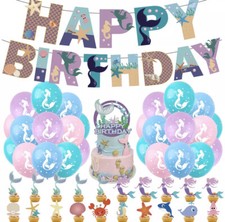 Listing image for Mermaid Balloons Banner Decorations Cake Toppers Backdrop Photo Props 46 Pcs