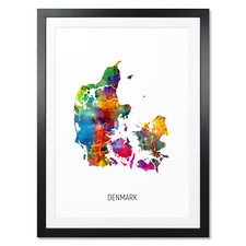 Listing image for Denmark Map, Poster, Canvas or Framed Print, watercolour painting 10816