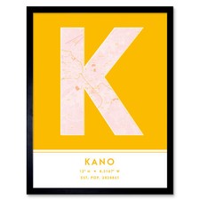 Listing image for Kano Nigeria City Map Typography Framed Wall Art Print 12x16 In