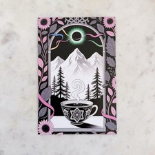 Listing image for Floral Window Arch with Mountain Landscape Postcard Art Print