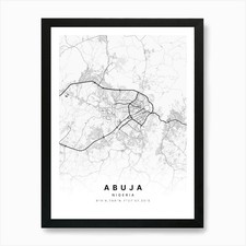 Listing image for Abuja FCT Nigeria White Map Art Pri Framed Wall Art Poster Canvas Print Picture