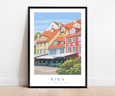 Listing image for Riga Colourful Buildings Travel Poster Print - Latvia Coastal Wall Art
