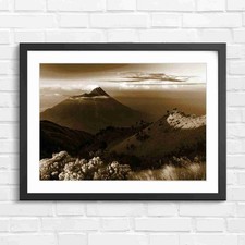 Listing image for Volcanic Mountain Summit Sunset Landscape Sepia Framed Wall Art Print Large