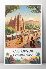 Listing image for Vibrant Koudougou Burkina Faso Travel Poster - African Cityscape Art Print A1-A4