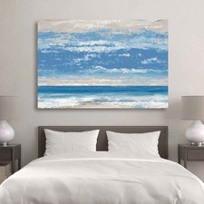 Listing image for Abstract Ocean Seascape Canvas Wall Art - Distressed Blue Beach Print Coastal