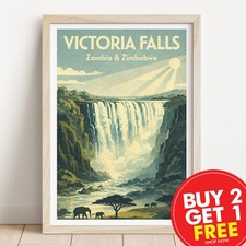 Listing image for Victoria Falls Retro Travel Poster, Travel Print, Retro Poster, Travel gift, A3,