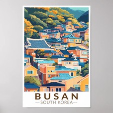 Listing image for Busan Gamcheon Culture Village Vintage Travel Poster Print Colorful Korea Art