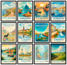 Listing image for World Cities Travel Poster Print | Famous Skyline Wall Art for Home Decoration