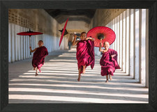 Listing image for Buddhist Monks Running Myanmar Framed Wall Art Poster Canvas Print Picture