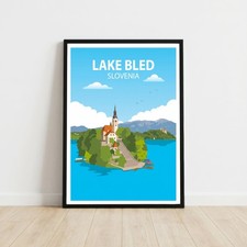 Listing image for Lake Bled Slovenia Travel Poster Wall Art Print Holiday Gift