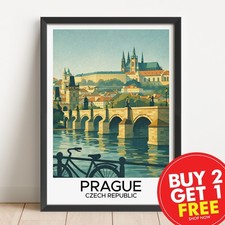 Listing image for Prague Retro Travel Print, Travel Poster, Vintage Poster, Home Pictures, A3, A4,