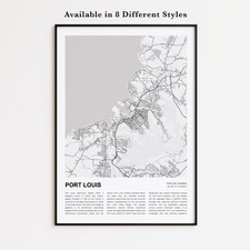 Listing image for Port Louis City Map Print, Mauritius Travel Poster, Modern Map, Wall Decor Art