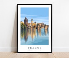 Listing image for Prague Riverfront View Travel Poster Print - Historic Bridge Town Wall Art