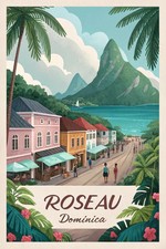 Listing image for Vibrant Roseau Dominica Island Travel Poster - Tropical Paradise Art Print A1-A4
