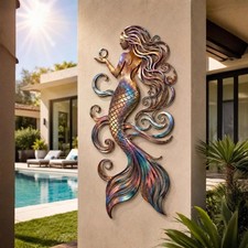 Listing image for Mermaid Metal Wall Art, Coastal Mermaid Wall Decoration, Beach House Ocean Wall