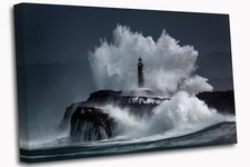 Listing image for Lighthouse In A Storm Waves Canvas Wall Art Picture Print