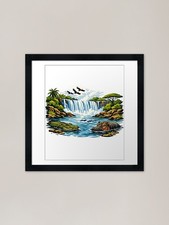 Listing image for Zambezi River Wildlife Waterfall - Framed Wall Art Poster Canvas Print Picture