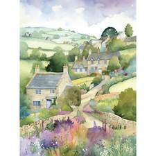 Listing image for Countryside Spring Landscape with Cottages Canvas Poster Print Picture Wall Art