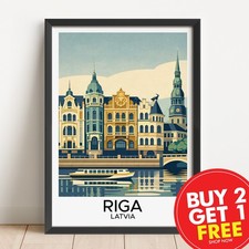 Listing image for Riga Latvia Retro Travel Print, Vintage Wall Art, Home Decor, Art Deco Poster,