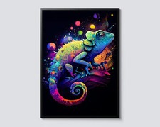 Listing image for Psychedelic Space Chameleon Modern Graphic Print, Sci-Fi Reptile Wall Art