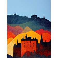Listing image for Edinburgh Autumn Scotland Folk Art City XL Wall Art Canvas Poster Print Huge